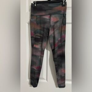 Athleta Multicolor Marbled Printed Leggings - Pink, Green, Gray